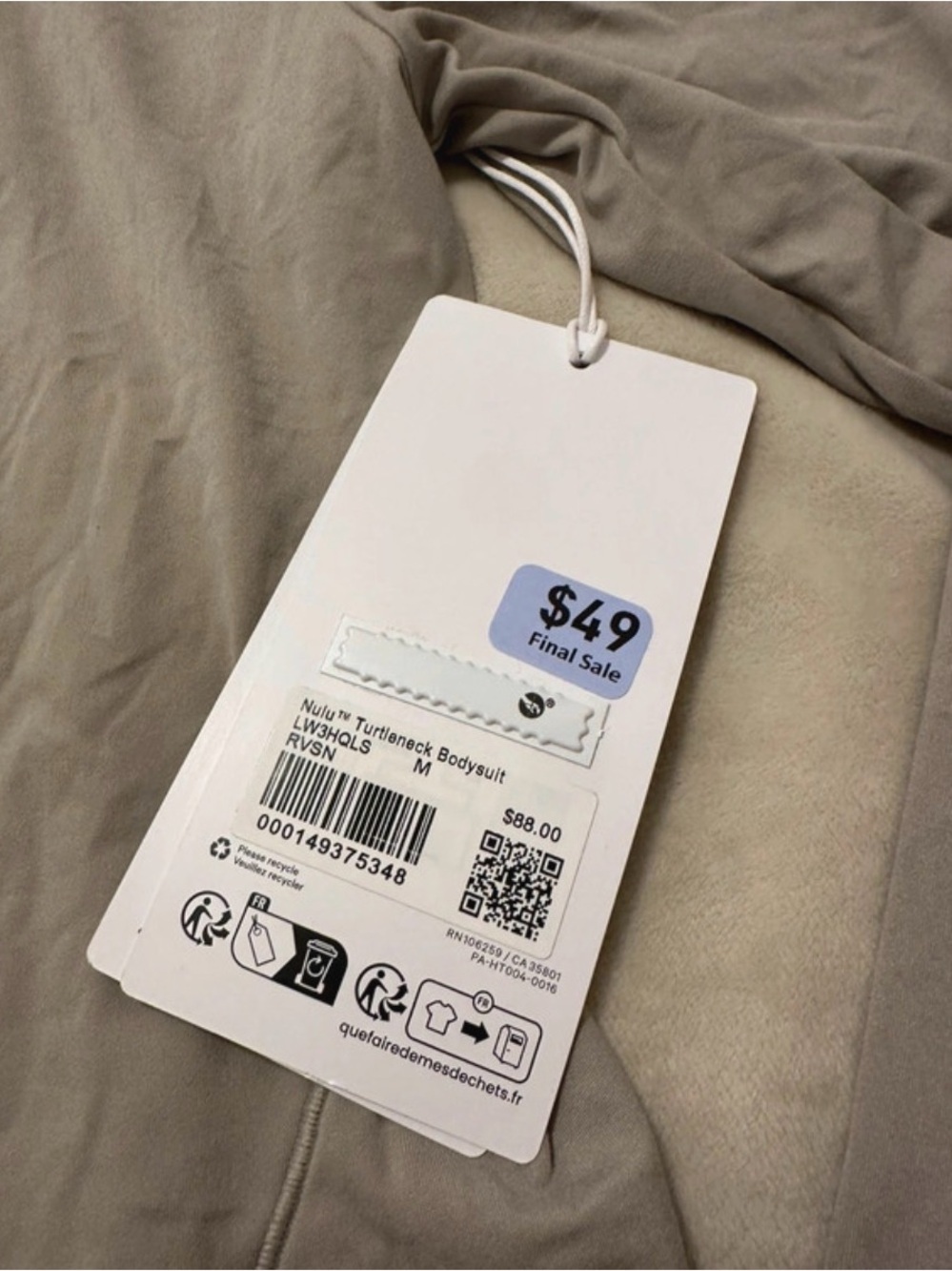 NWT Lululemon Wundermost Nulu Turtleneck Bodysuit Riverstone Grey Beige Medium - Picture 8 of 9